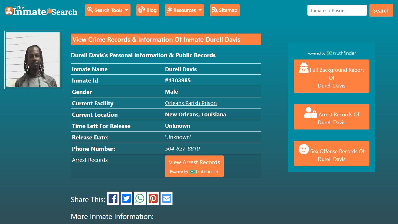 View Crime Records & Information Of Inmate Durell Davis